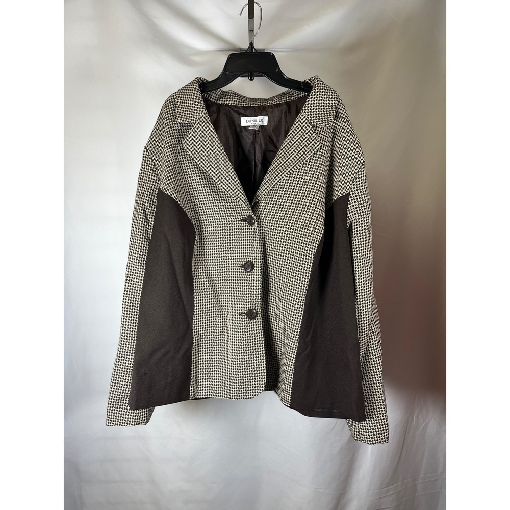 Danillo Woman Brown Houndstooth Colorblock Blazer Jacket Plus Size 22W 3-Button